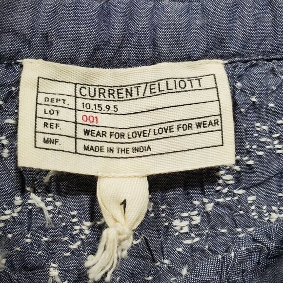 Current/Elliot Women's Chambray Smocked Embroidered Tank Top Blue White Sz 1, Sm - Picture 8 of 11